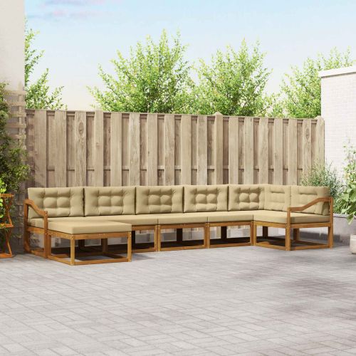 Комплект дивани за открито 7 pcs Натурален и Бежов