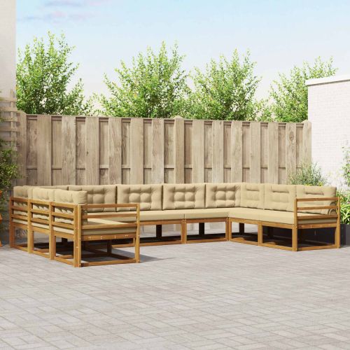 Комплект дивани за открито 9 pcs Натурален и Бежов