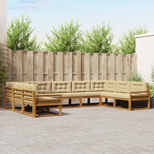 Комплект дивани за открито 9 pcs Натурален и Бежов