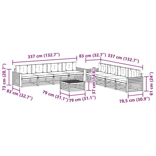 Комплект дивани за открито 9 pcs Натурален и Антрацит