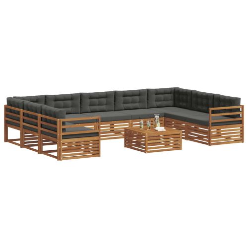 Комплект дивани за открито 10 бр. Натурален и Антрацит