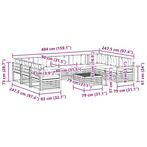 Комплект дивани за открито 10 pcs Натурален и Антрацит