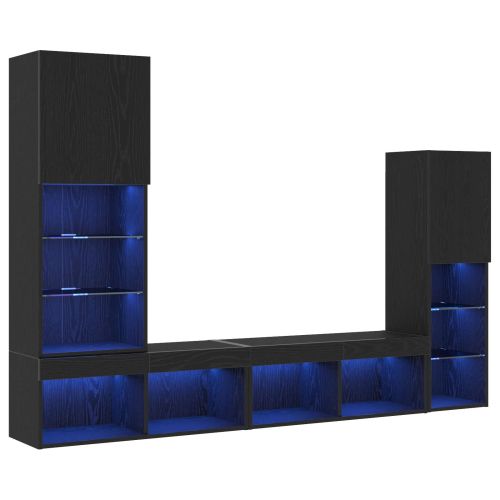 ТВ шкаф С LED лентисти светлини 4 pcs Черен дъб Инженерно дърво