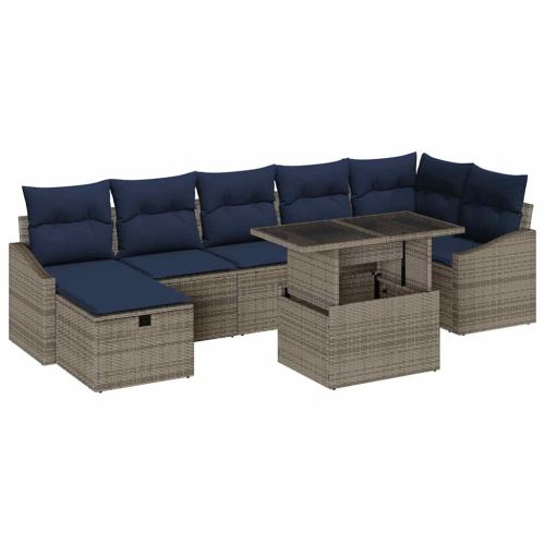 Градински Софа Комплект с възглавница 8 pcs Сив полиратан