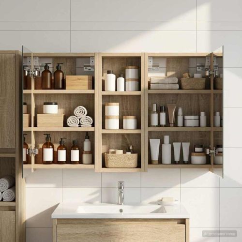 Комплект шкафове за баня с рафт с врата 3 pcs 80 x 10,5 x 50 см