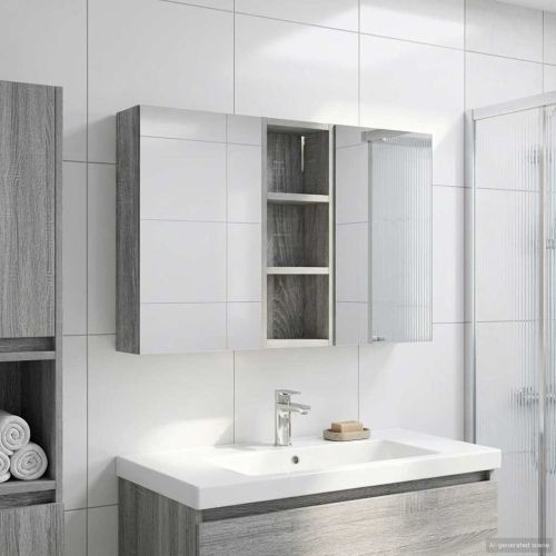 Комплект шкафове за баня с рафт с врата 3 pcs 80 x 10,5 x 50 см