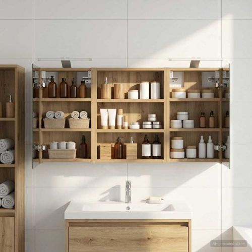 Комплект шкафове за баня с рафт 3 pcs 100 x 10,5 x 50 см