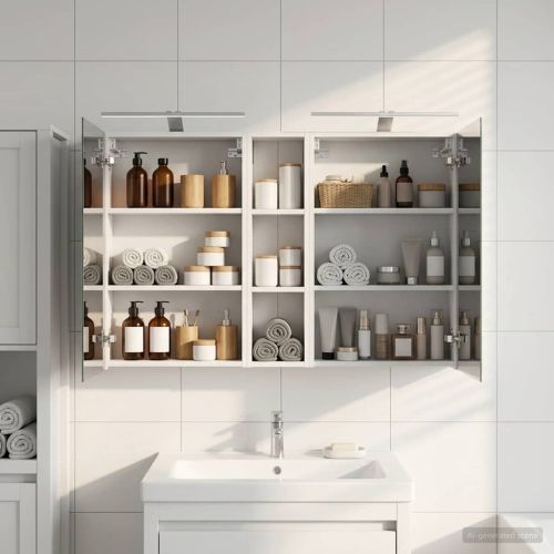 Комплект шкафове за баня с рафт 3 pcs 120 x 14,5 x 70 см