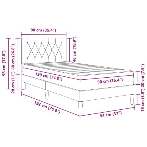 Рамка за легло с матрак с таблото Черен 90 x 190 cm Кадифе