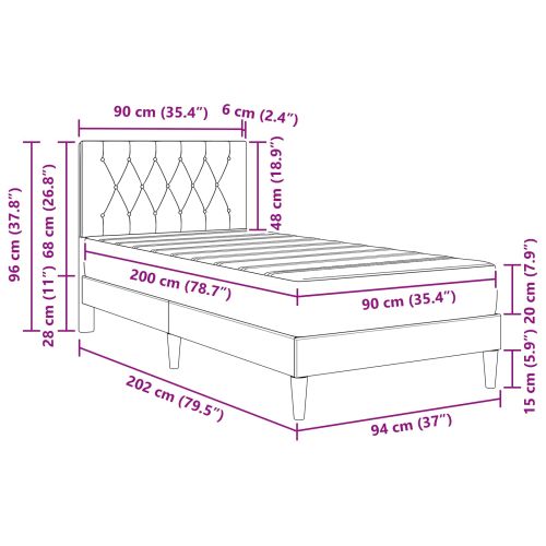 Рамка за легло с матрак с таблото Тъмен сив 90 x 200 cm Кадифе