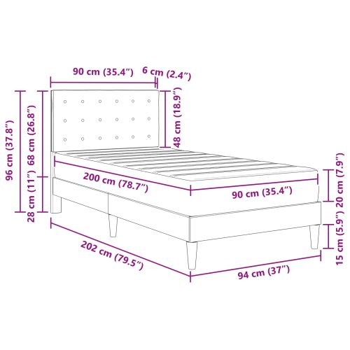Рамка за легло с матрак Светлосиво 90 x 200 cm текстил