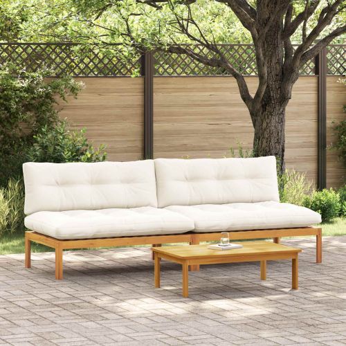 Среден диван 2 Брой Естествено и кремаво бяло Акациево дърво