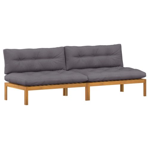 Среден диван 2 Брой Естествено и тъмно сиво Акациево дърво