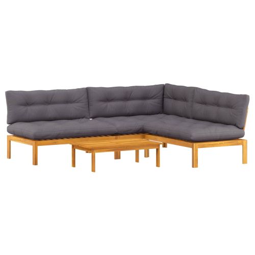 4 Брой Градински палетен диван единици Солидно акациево дърво