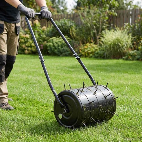 Валяк за трева с прикачени аераторни скоби Черен 110 x 52 см