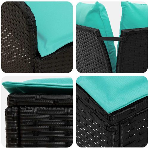 Комплекти мебели с възглавница 4 pcs Черен и Туркоаз ПЕ ратан