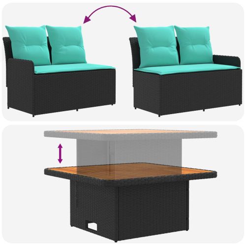 Комплекти мебели с възглавница 4 pcs Черен и Туркоаз ПЕ ратан